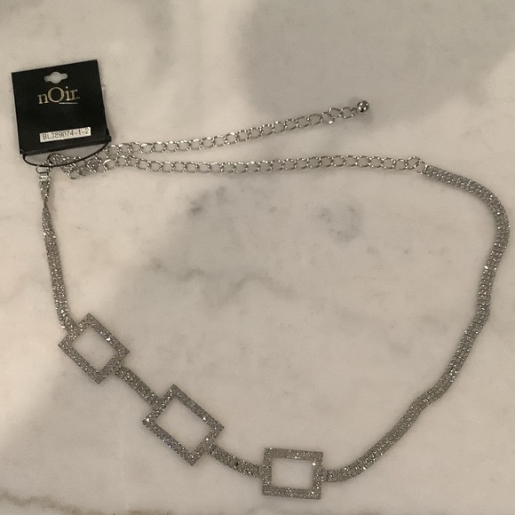 nOir Jewelry Accessories - nOir Jewelry Silver Square with Rhinestones Waist Chain Belt, Brand New